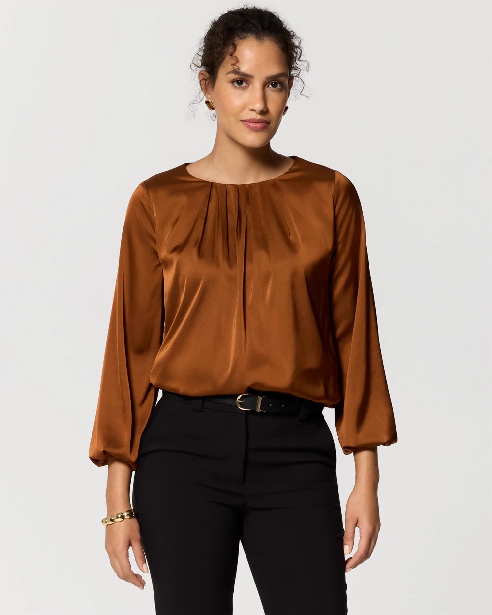 Bubble Hem Pleated Satin Blouse | White House Black Market